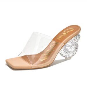 Cape Robbin Robertaa Clear Slide Sandals Acrylic Nautilus Shell Heel size 10